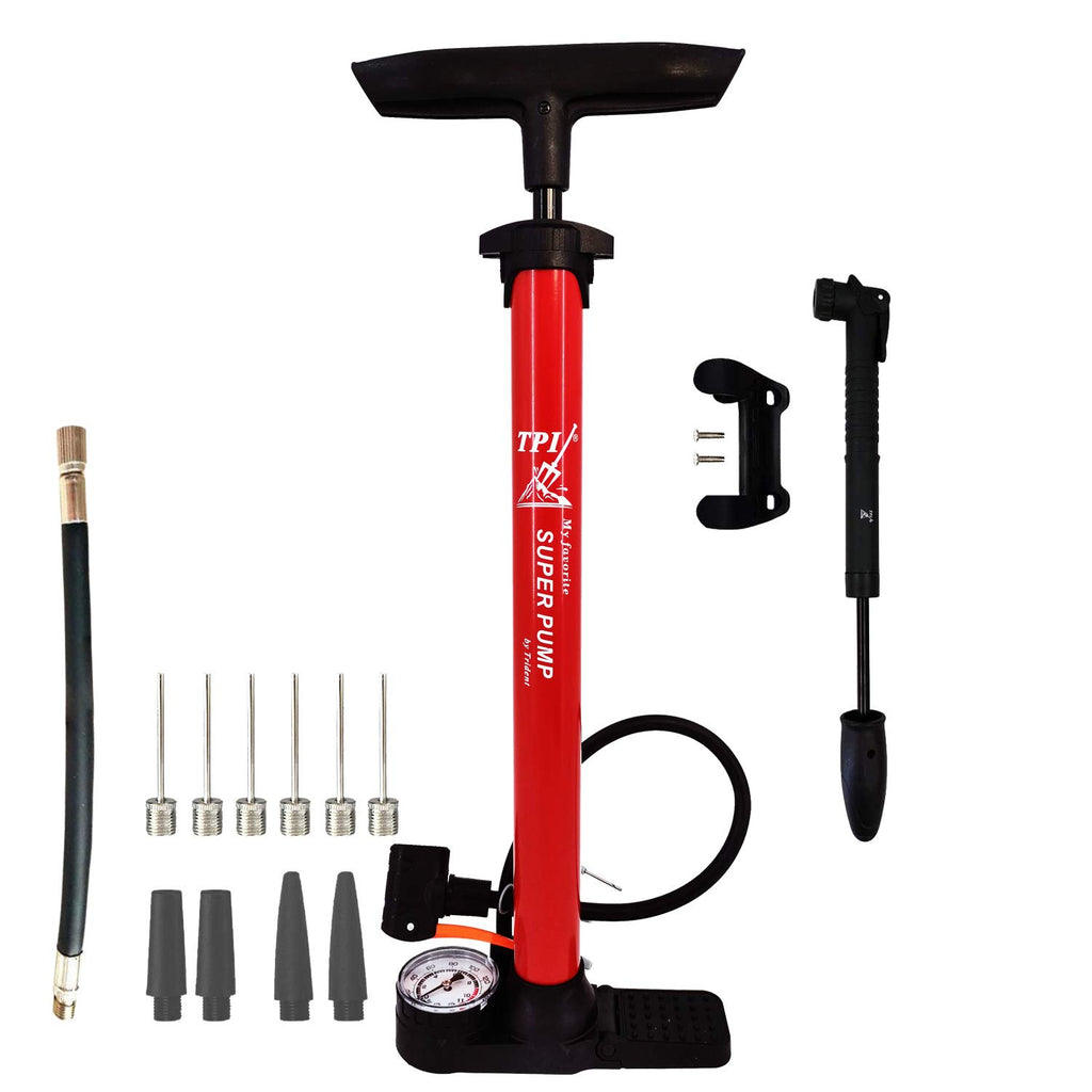 TPI Hand Bike Pump with Schrader and Presta Anti-Slip Foot Pad High Pressure Durable Hose of Choice Red Choose Your Option